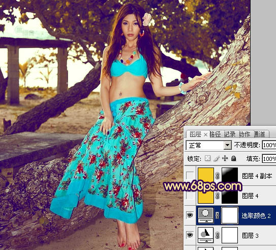 Photoshop将树林女孩图片调出柔美的暗调暖色调