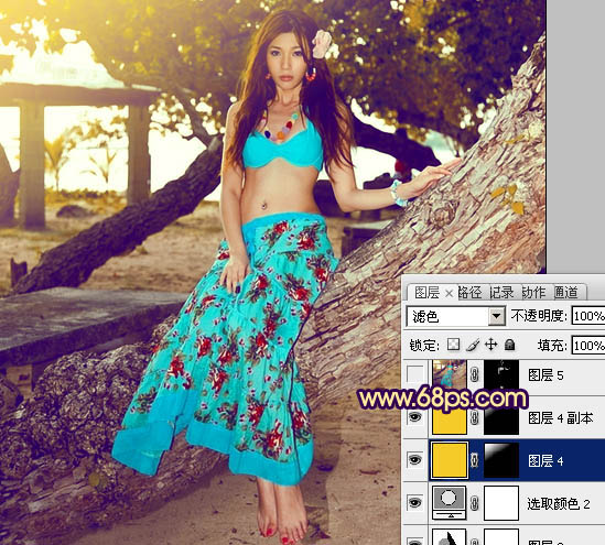 Photoshop将树林女孩图片调出柔美的暗调暖色调