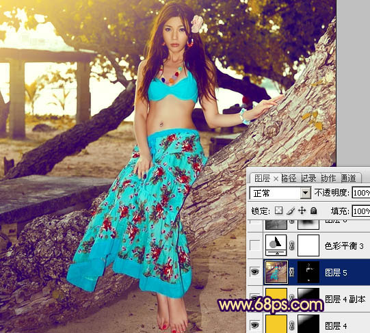 Photoshop将树林女孩图片调出柔美的暗调暖色调