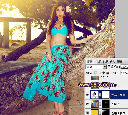 Photoshop将树林女孩图片调出柔美的暗调暖色调