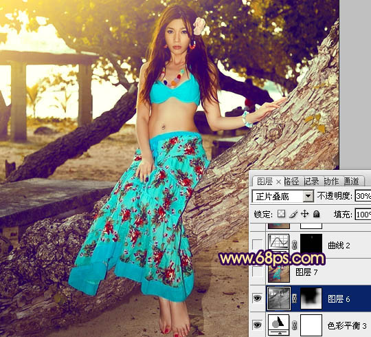 Photoshop将树林女孩图片调出柔美的暗调暖色调