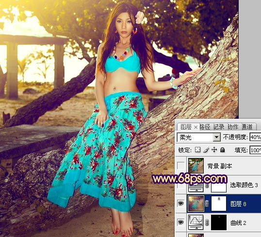 Photoshop将树林女孩图片调出柔美的暗调暖色调