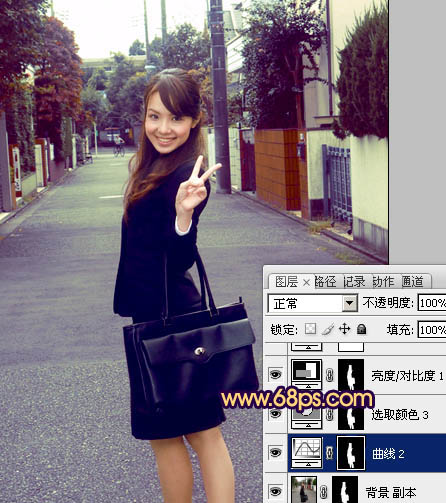 Photosho将街道人物图片打造出甜美紫褐色