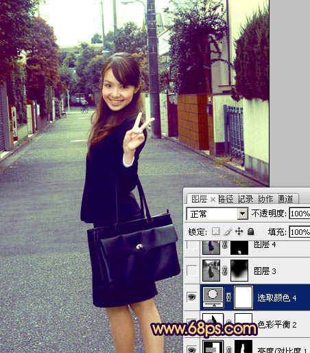 Photosho将街道人物图片打造出甜美紫褐色