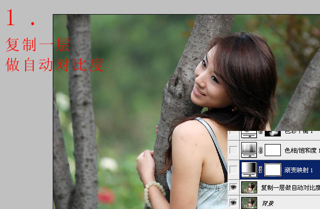 Photoshop将树林女孩图片调出怀旧的古典黄褐色