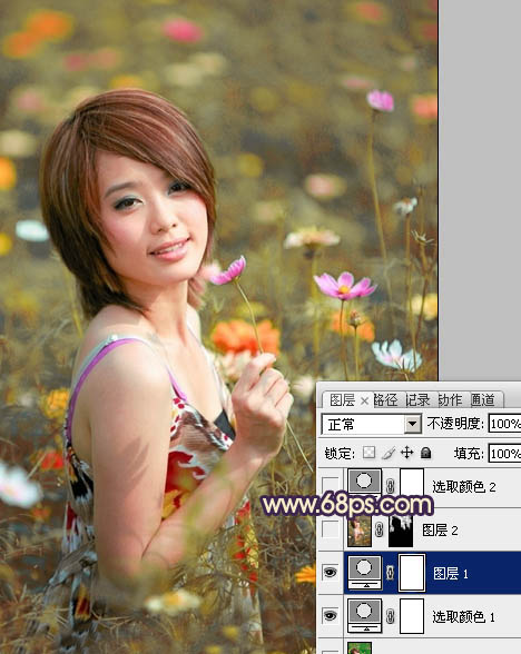 Photoshop将花景女孩图片调出流行的淡暖色效果