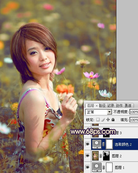 Photoshop将花景女孩图片调出流行的淡暖色效果