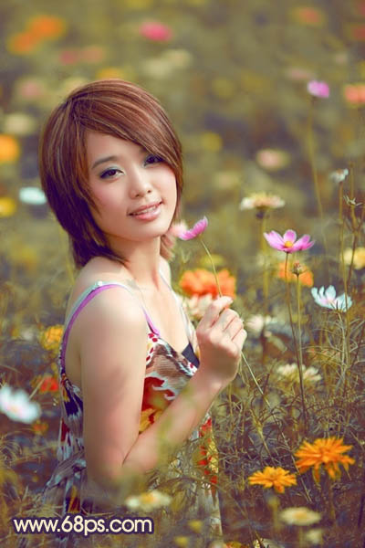 Photoshop将花景女孩图片调出流行的淡暖色效果
