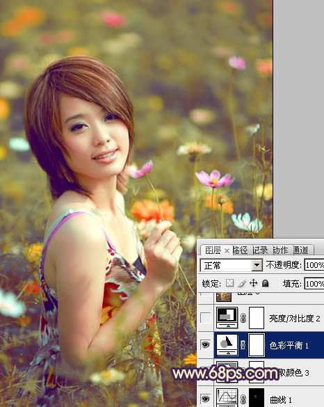 Photoshop将花景女孩图片调出流行的淡暖色效果