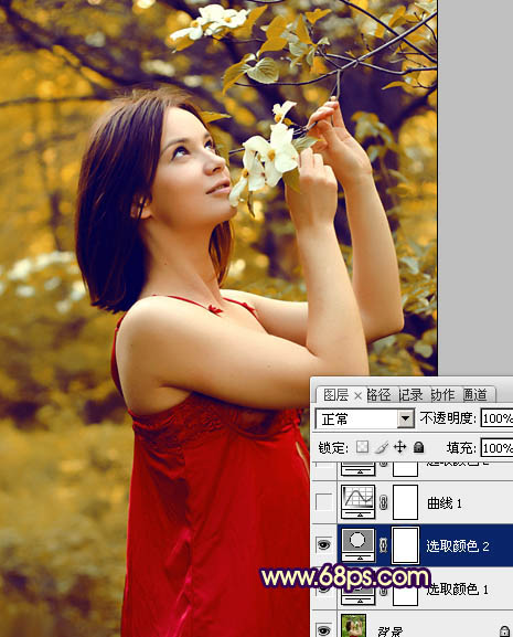 Photoshop将外景女生图片打造出漂亮的秋季特色的橙黄色效果