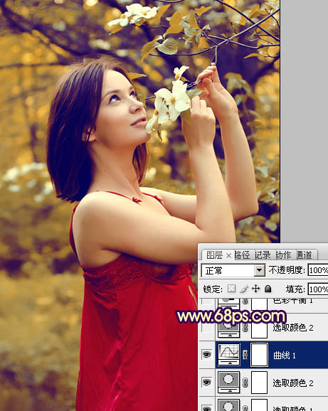Photoshop将外景女生图片打造出漂亮的秋季特色的橙黄色效果