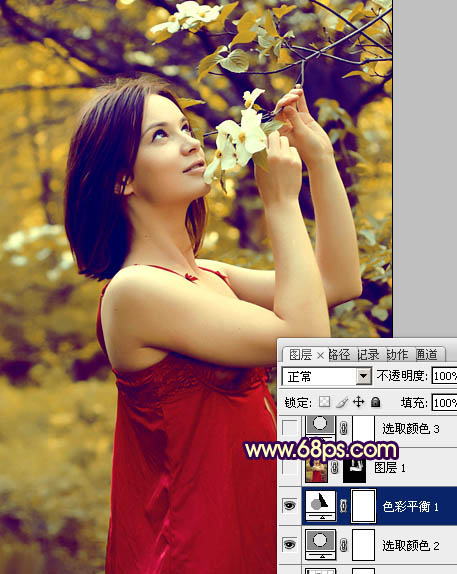 Photoshop将外景女生图片打造出漂亮的秋季特色的橙黄色效果