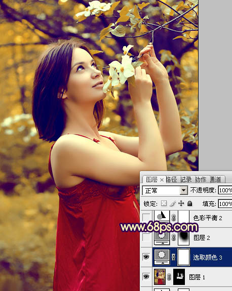 Photoshop将外景女生图片打造出漂亮的秋季特色的橙黄色效果