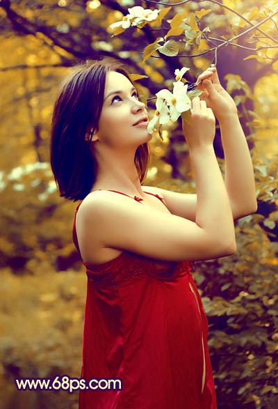 Photoshop将外景女生图片打造出漂亮的秋季特色的橙黄色效果