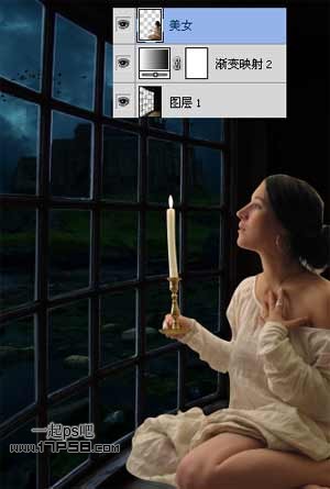photoshop合成手持烛光欣赏夜景的女生图片效果