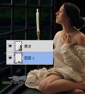 photoshop合成手持烛光欣赏夜景的女生图片效果