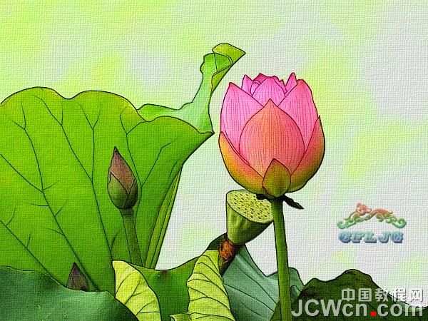 Photoshop将荷花图片转为逼真的工笔画效果