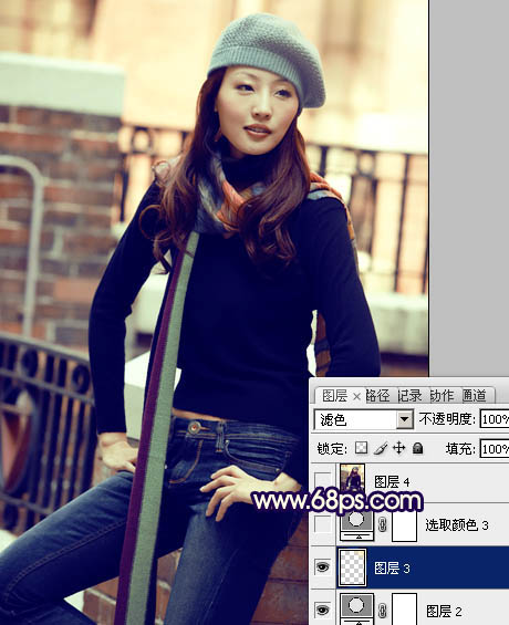 Photoshop将街道美女图片加上淡淡的舒适的暖色调效果