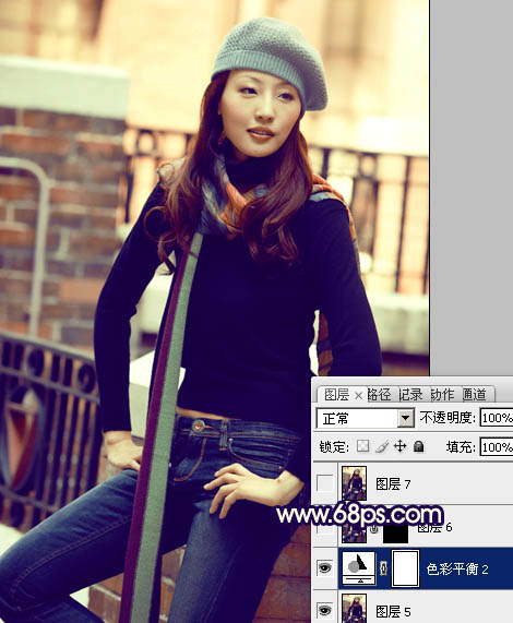 Photoshop将街道美女图片加上淡淡的舒适的暖色调效果