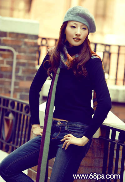 Photoshop将街道美女图片加上淡淡的舒适的暖色调效果