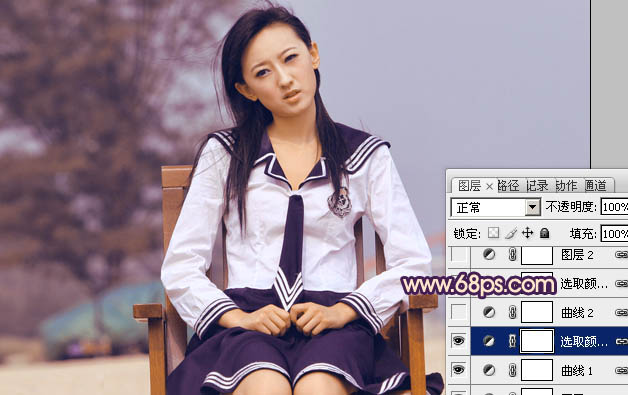 Photoshop将外景人物图片调成甜美的淡淡青紫色