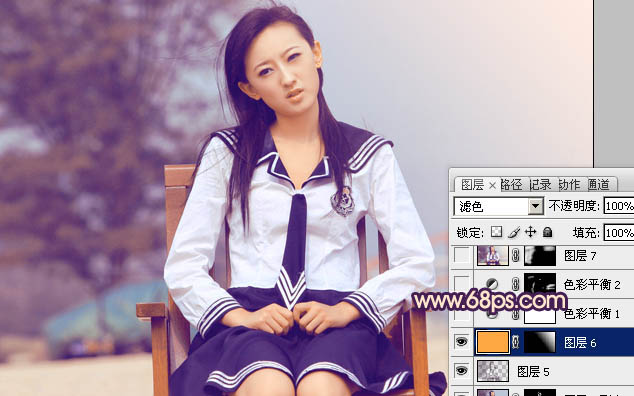 Photoshop将外景人物图片调成甜美的淡淡青紫色