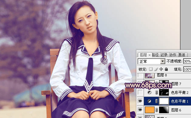 Photoshop将外景人物图片调成甜美的淡淡青紫色