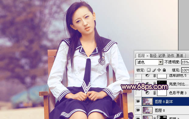 Photoshop将外景人物图片调成甜美的淡淡青紫色