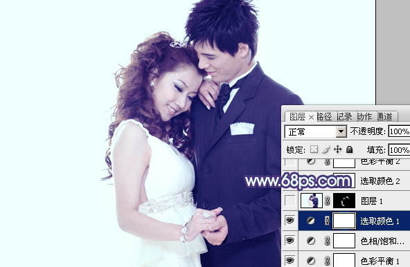 Photoshop将婚片打造出纯美的淡调青紫色效果