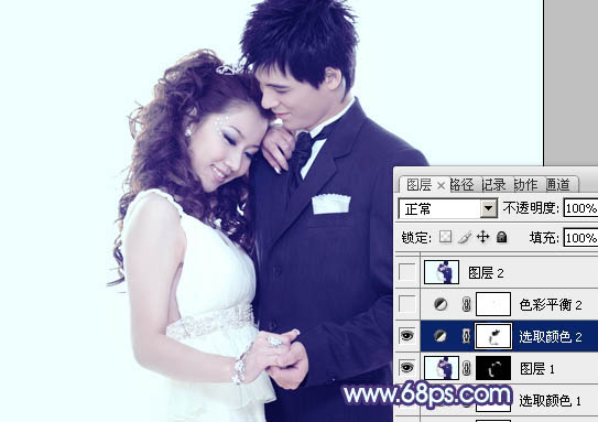 Photoshop将婚片打造出纯美的淡调青紫色效果