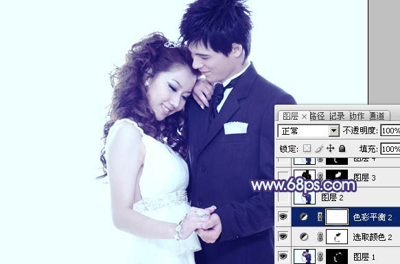 Photoshop将婚片打造出纯美的淡调青紫色效果