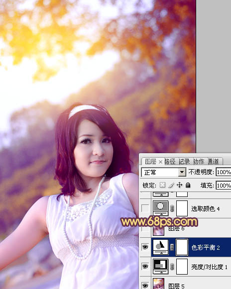 Photoshop将外景女生图片调成绚丽的紫红色