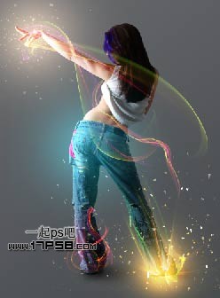 photoshop将女生图片合成动感的彩色光电效果