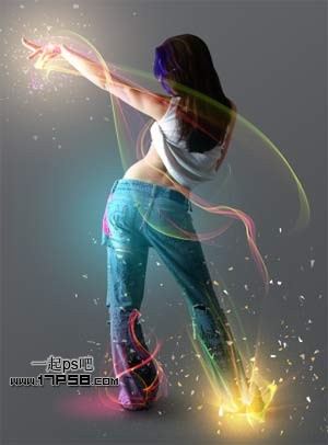 photoshop将女生图片合成动感的彩色光电效果