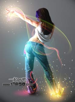 photoshop将女生图片合成动感的彩色光电效果