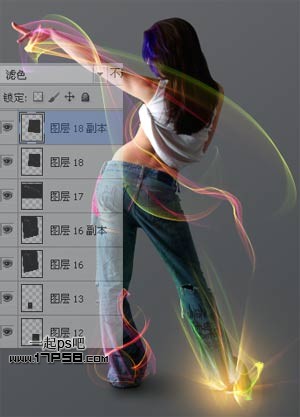 photoshop将女生图片合成动感的彩色光电效果