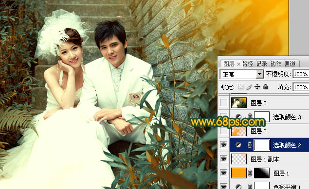 Photoshop将婚片打造出古典的暗调青绿色