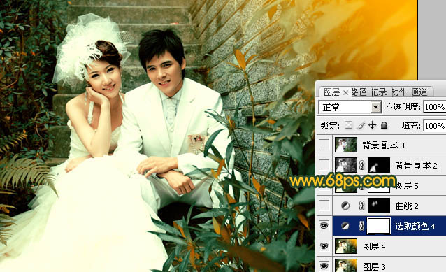 Photoshop将婚片打造出古典的暗调青绿色