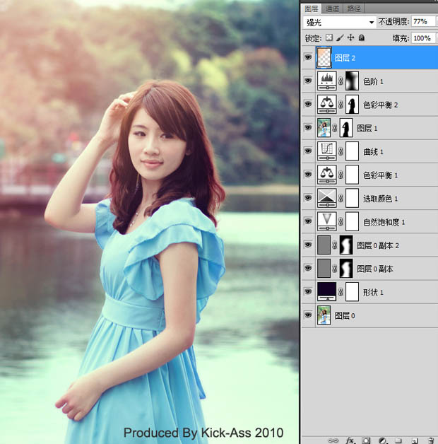 Photoshop将湖边女生图片调出甜美的日系粉色调