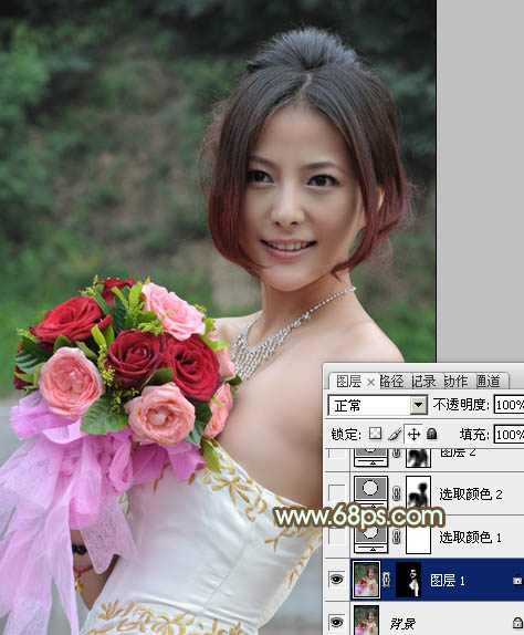 Photoshop将女孩婚片调出柔美的秋季黄褐色效果
