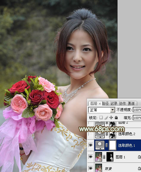 Photoshop将女孩婚片调出柔美的秋季黄褐色效果
