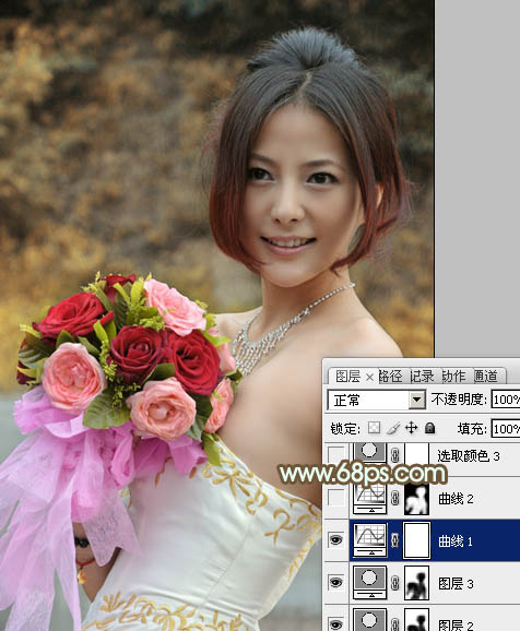 Photoshop将女孩婚片调出柔美的秋季黄褐色效果