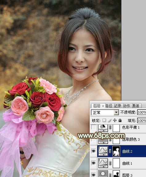 Photoshop将女孩婚片调出柔美的秋季黄褐色效果