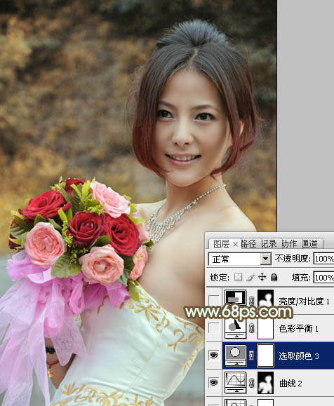 Photoshop将女孩婚片调出柔美的秋季黄褐色效果