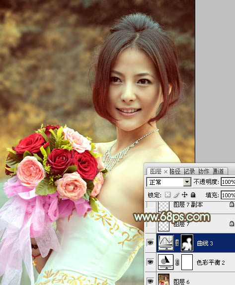 Photoshop将女孩婚片调出柔美的秋季黄褐色效果