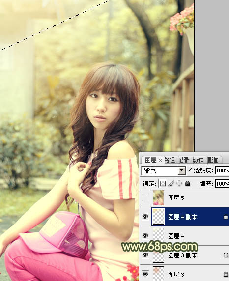 Photoshop将外景女生图片调制出朦胧的淡黄色效果