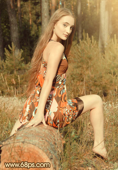 Photoshop将树林女生图片调成淡淡的橙色调