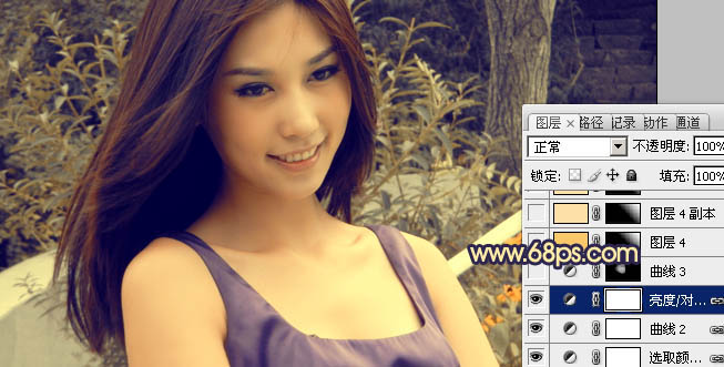 Photoshop将偏暗人物图片柔和的淡黄色效果