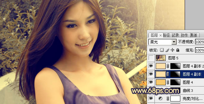 Photoshop将偏暗人物图片柔和的淡黄色效果