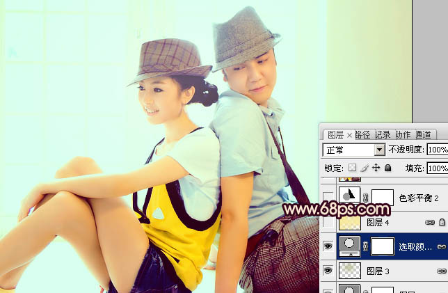 Photoshop为室内人物图片增加淡淡的青黄色